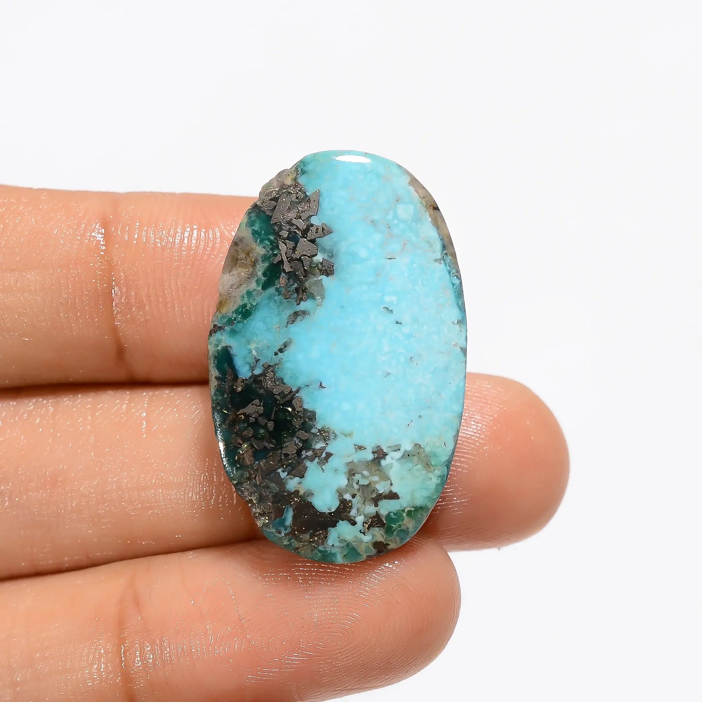 Tempting Top Grade Quality 100% Natural Irani Turquoise Oval Shape Cabochon Gemstone For Making Jewelry 37.5 Ct. 30X19X7 mm V-3469