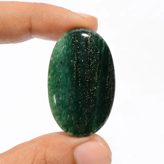 Outstanding Top Grade Quality 100% Natural Green Aventurine with Pyrite Oval Shape Cabochon Loose Gemstone For Making Jewelry 45.5 Ct. 39X24X5 mm V-3489