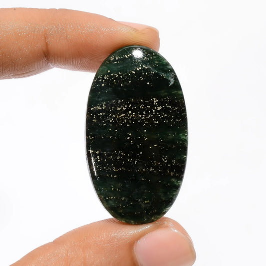 Superb Top Grade Quality 100% Natural Green Aventurine with Pyrite Oval Shape Cabochon Loose Gemstone For Making Jewelry 41 Ct. 39X21X5 mm V-3491