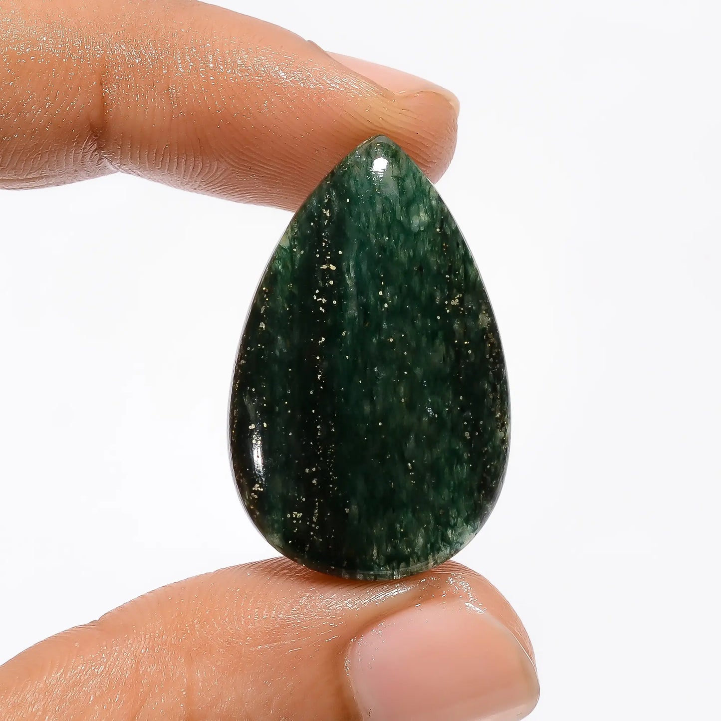 Supreme Top Grade Quality 100% Natural Green Aventurine with Pyrite Pear Shape Cabochon Loose Gemstone For Making Jewelry 22.5 Ct. 30X19X5 mm V-3493