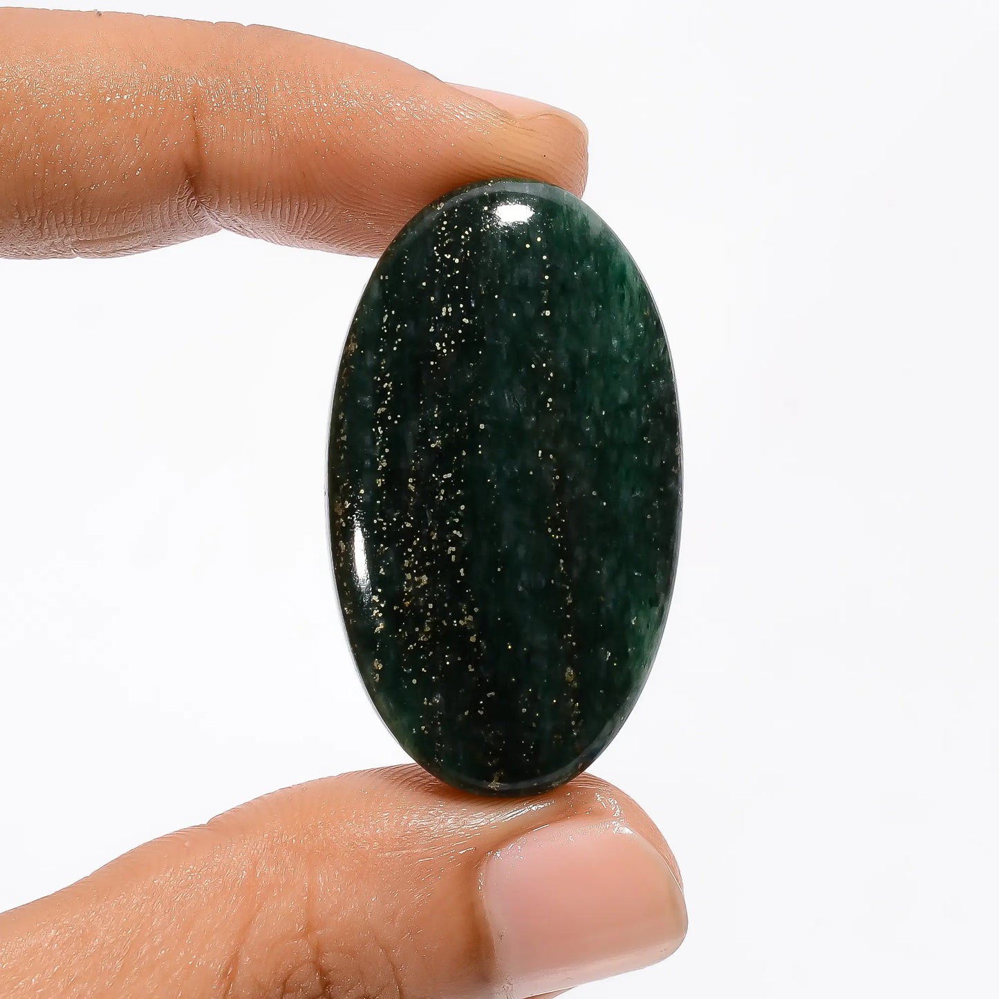 Tempting Top Grade Quality 100% Natural Green Aventurine with Pyrite Oval Shape Cabochon Loose Gemstone For Making Jewelry 47.5 Ct. 38X22X6 mm V-3494