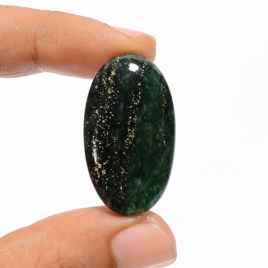 Terrific Top Grade Quality 100% Natural Green Aventurine with Pyrite Oval Shape Cabochon Loose Gemstone For Making Jewelry 32 Ct. 33X19X5 mm V-3495