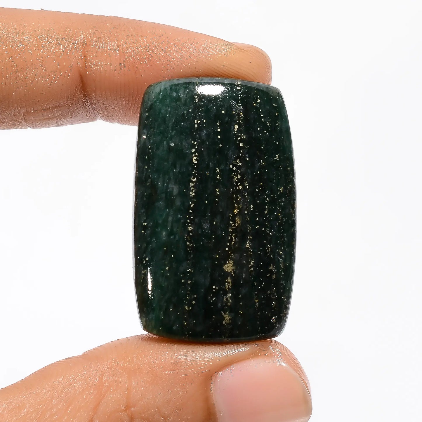 Unique Top Grade Quality 100% Natural Green Aventurine with Pyrite Radiant Shape Cabochon Loose Gemstone For Making Jewelry 50.5 Ct. 34X20X6 mm V-3496