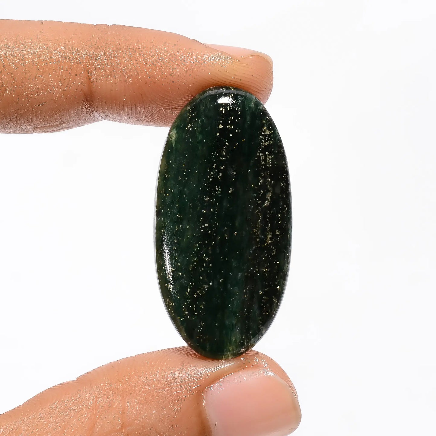 Excellent Top Grade Quality 100% Natural Green Aventurine with Pyrite Oval Shape Cabochon Loose Gemstone For Making Jewelry 29.5 Ct. 36X18X5 mm V-3504