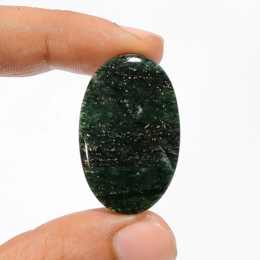 Exclusive Top Grade Quality 100% Natural Green Aventurine with Pyrite Oval Shape Cabochon Loose Gemstone For Making Jewelry 28.5 Ct. 33X21X4 mm V-3505