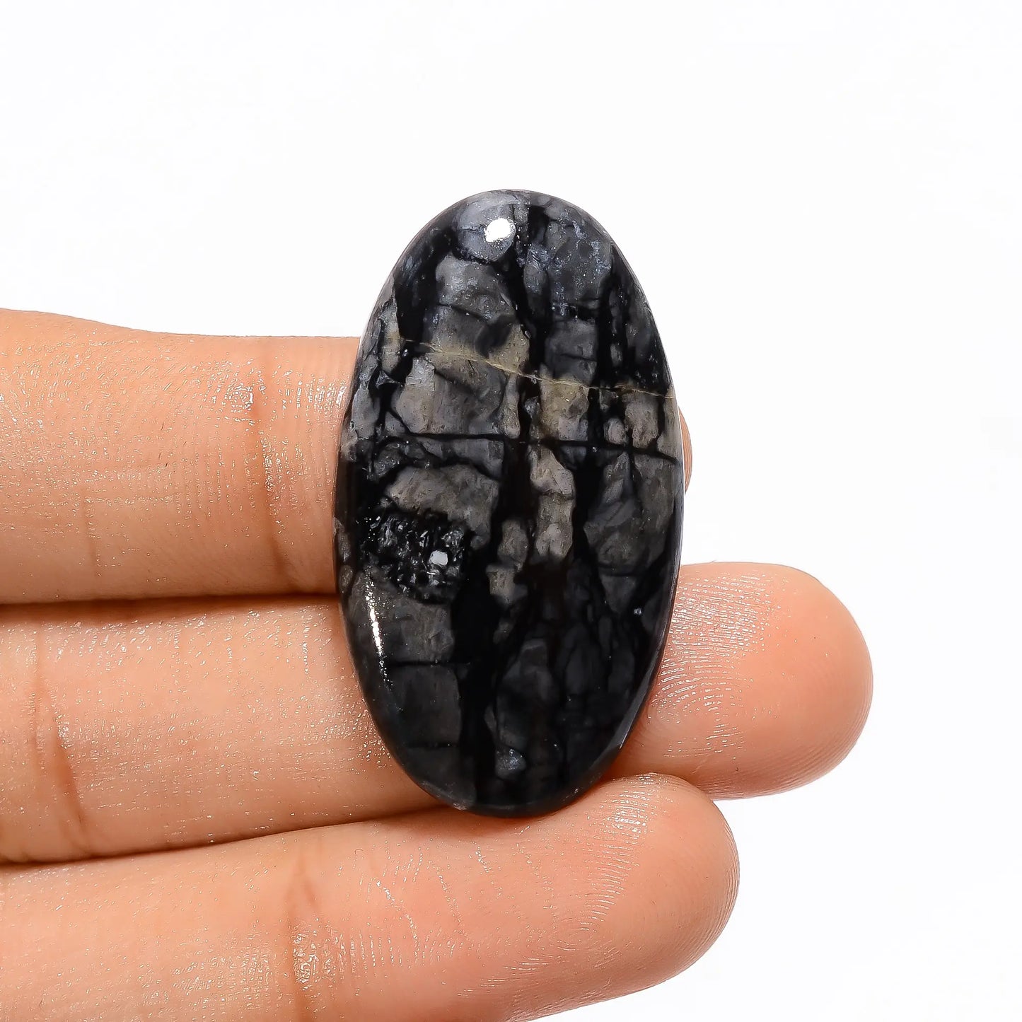 Tempting Top Grade Quality 100% Natural Spiderweb Obsidian Oval Shape Cabochon Loose Gemstone For Making Jewelry 31.5 Ct. 35X20X5 mm V-3569