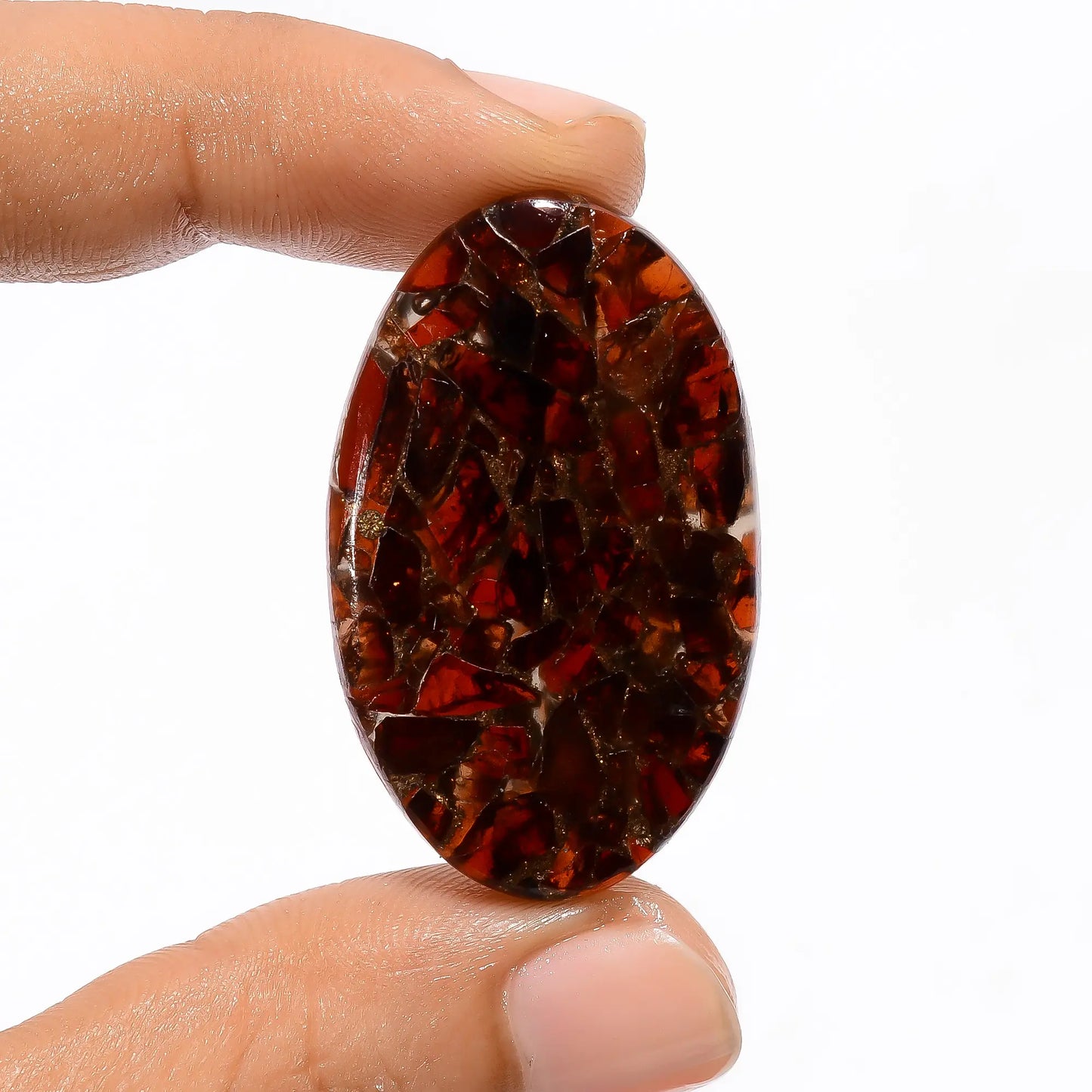 Classic Top Grade Quality Spiny Copper Hessonite Garnet Oval Shape Cabochon Gemstone For Making Jewelry 42.5 Ct 28X23X5 mm V3579