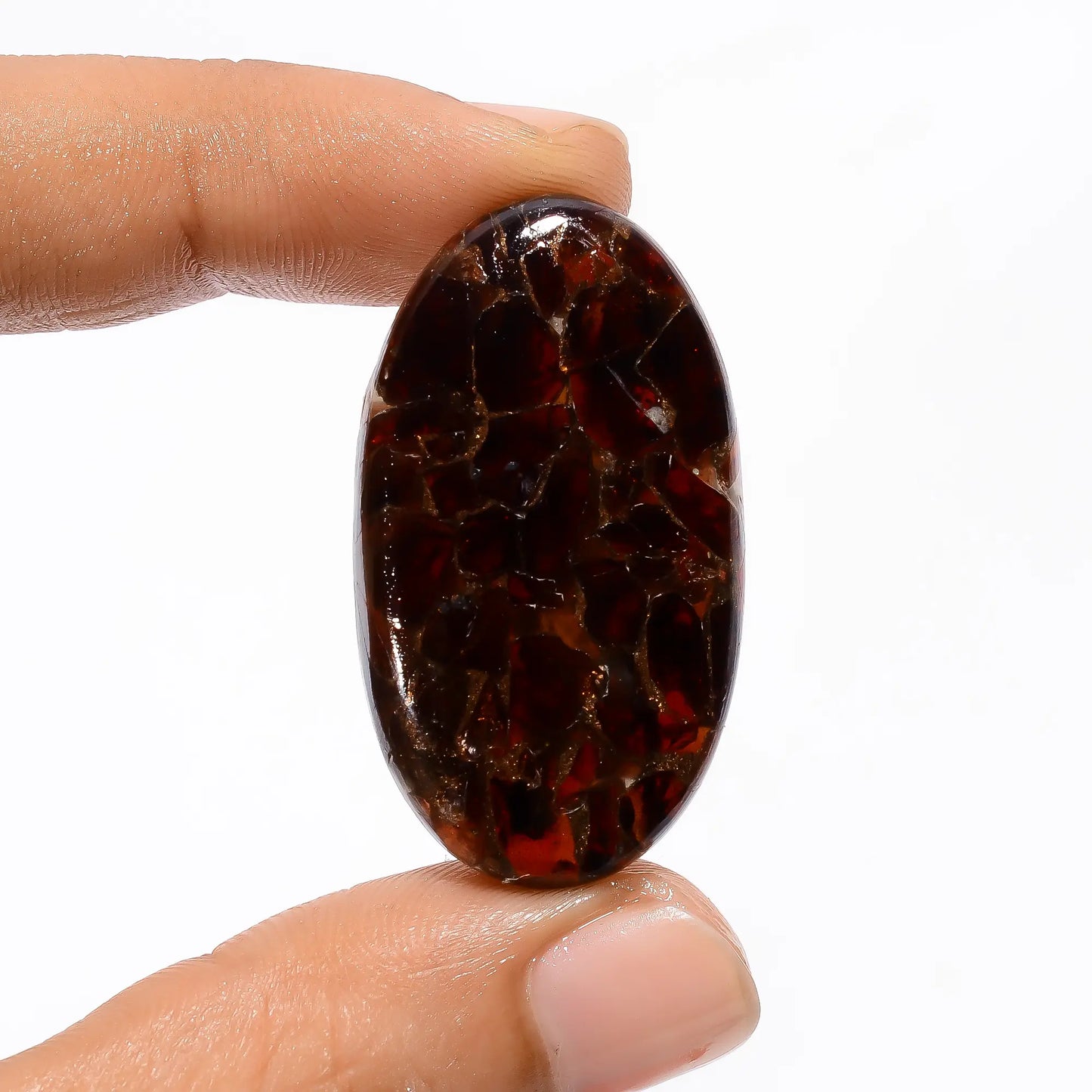 Dazzling Top Grade Quality Spiny Copper Hessonite Garnet Oval Shape Cabochon Gemstone For Making Jewelry 51 Ct 28X21X6 mm V-3580