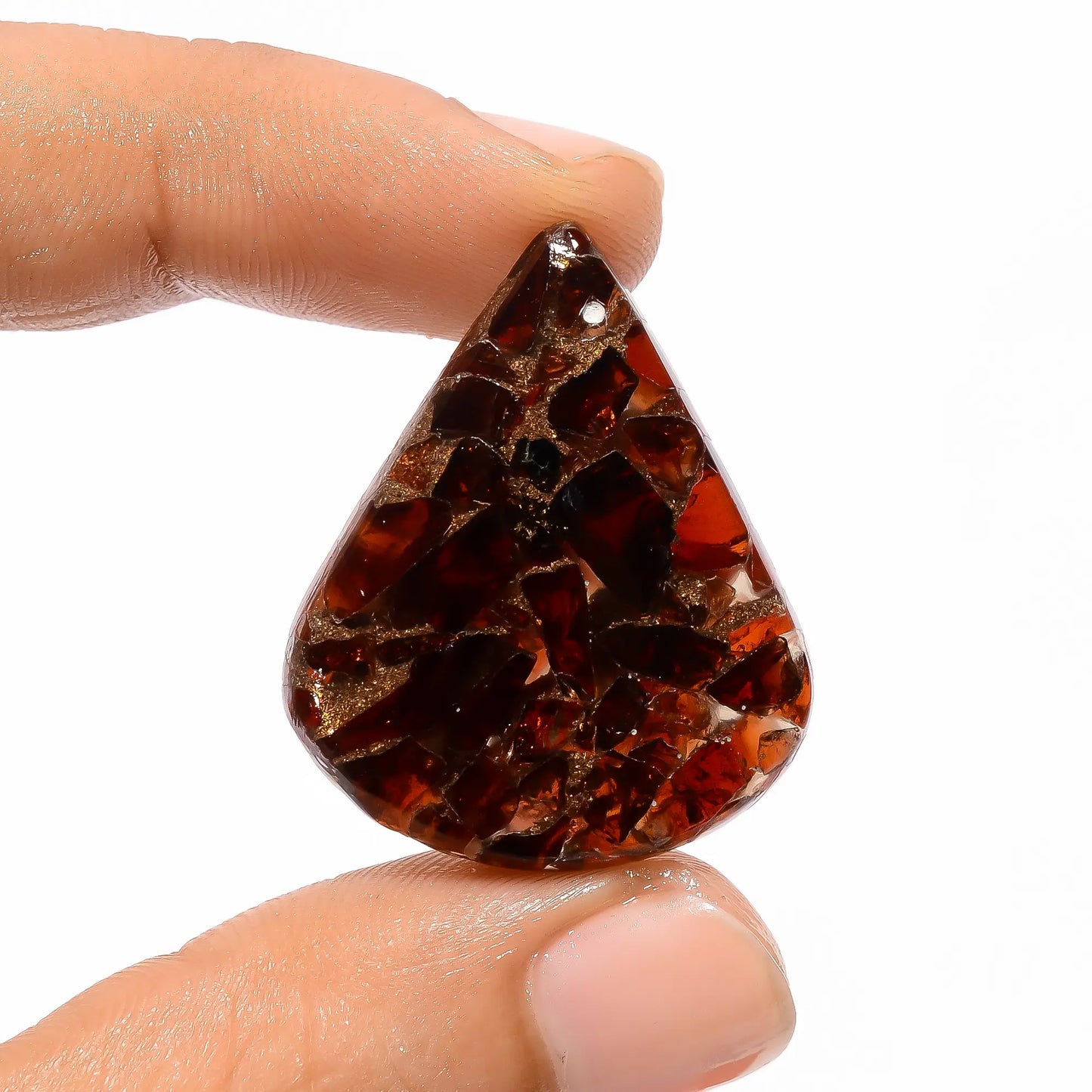 Gorgeous Top Grade Quality Spiny Copper Hessonite Garnet Pear Shape Cabochon Gemstone For Making Jewelry 34 Ct 31X25X5 mm V-3585