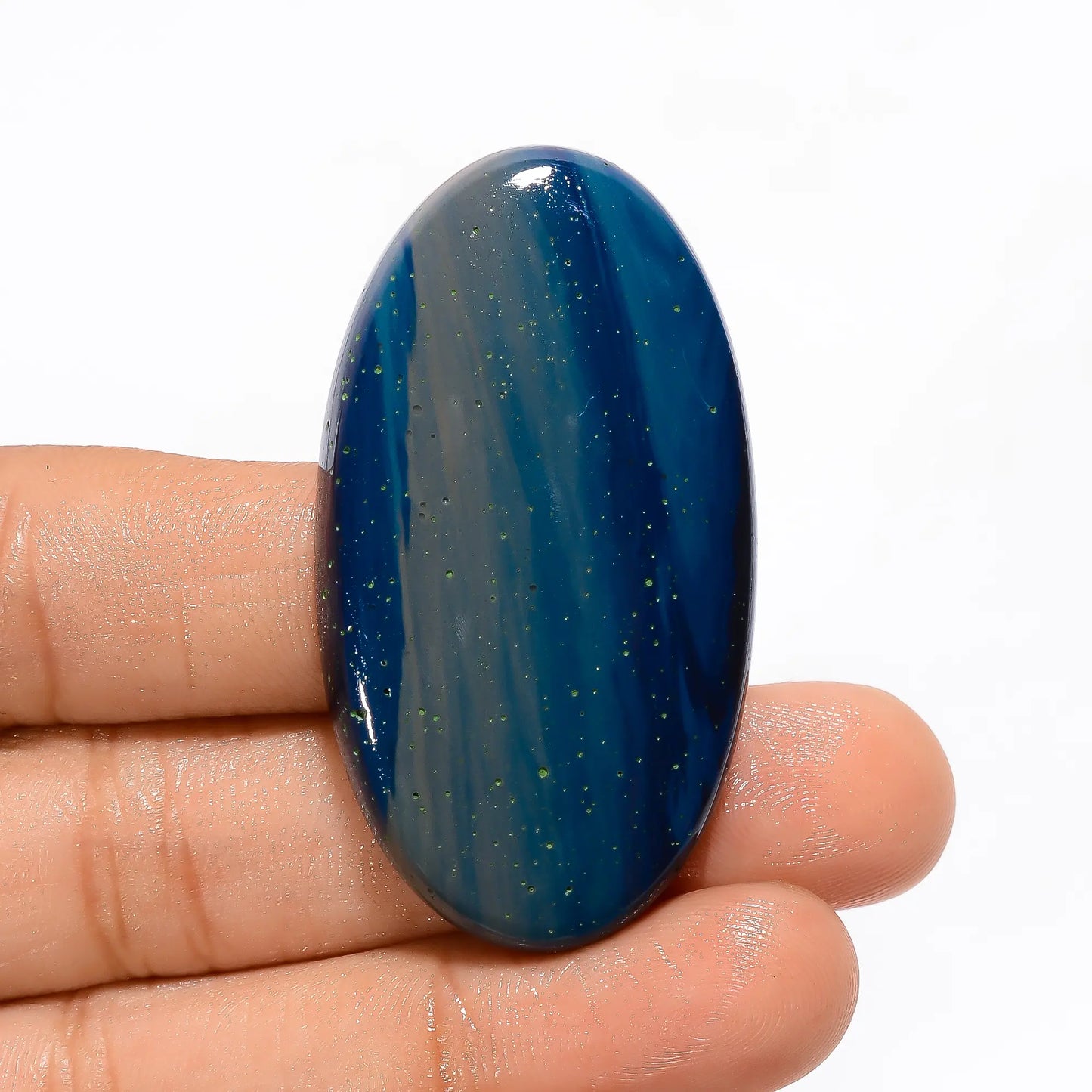 Unique Top Grade Quality 100% Natural Blue Leland Oval Shape Cabochon Loose Gemstone For Making Jewelry 75.5 Ct. 48X26X7 mm V-3600