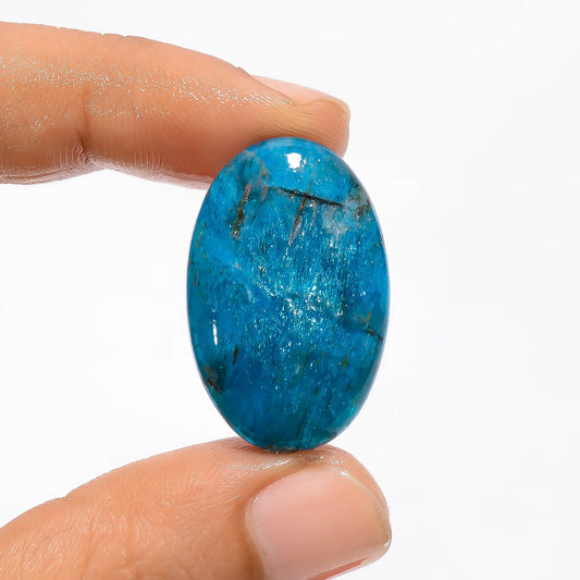 Splendid Top Grade Quality 100% Natural Neon Blue Apatite Oval Shape Cabochon Loose Gemstone For Making Jewelry 31 Ct. 29X18X5 mm V-3641