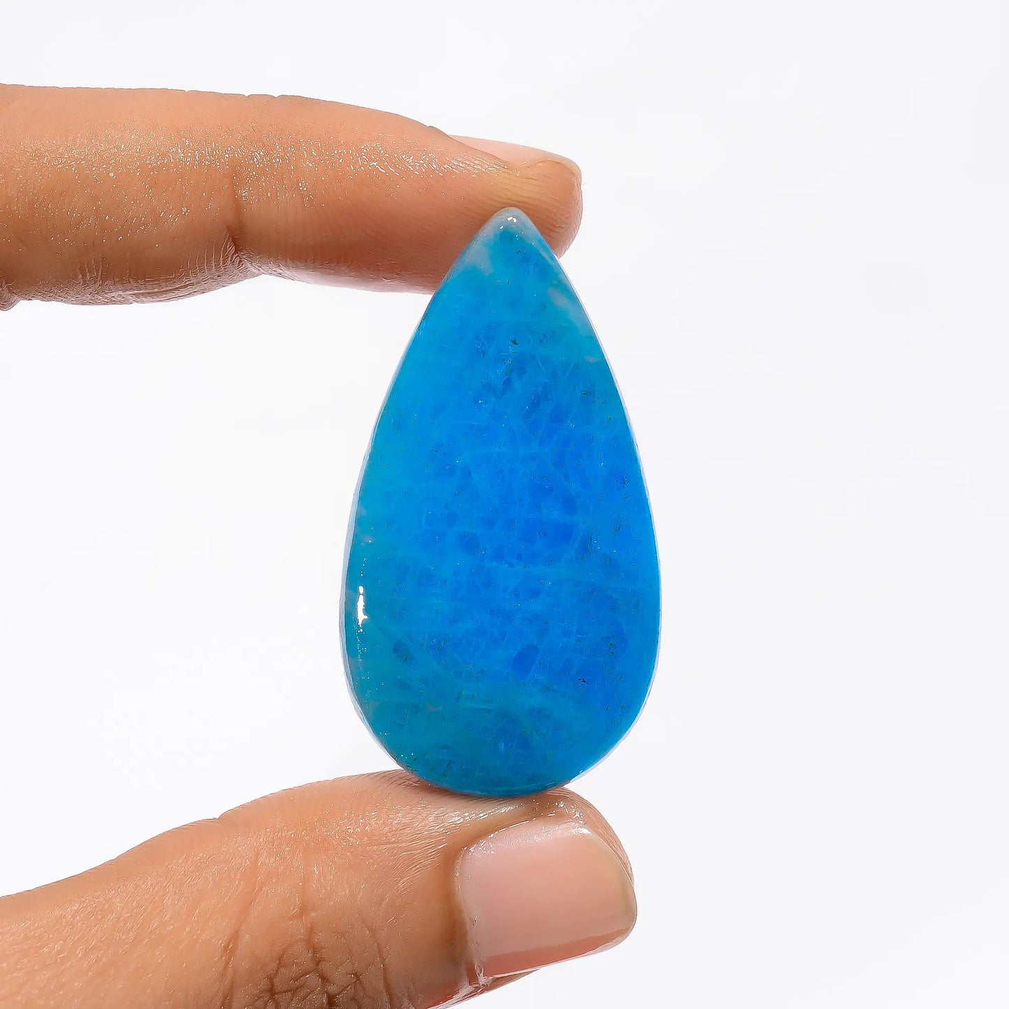 Superb Top Grade Quality 100% Natural Neon Blue Apatite Pear Shape Cabochon Loose Gemstone For Making Jewelry 45.5 Ct. 41X23X5 mm V-3642