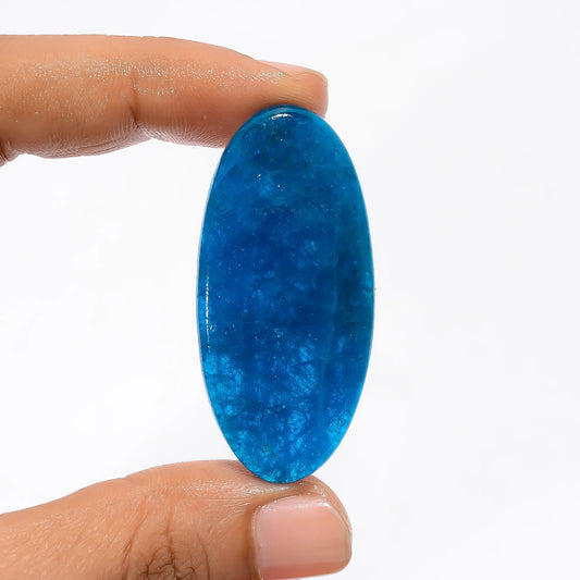 Supreme Top Grade Quality 100% Natural Neon Blue Apatite Oval Shape Cabochon Loose Gemstone For Making Jewelry 59.5 Ct. 48X22X5 mm V-3644