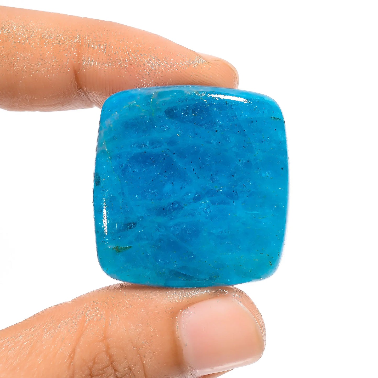 Tempting Top Grade Quality 100% Natural Neon Blue Apatite Cushion Shape Cabochon Loose Gemstone For Making Jewelry 75.5 Ct 30X30X6 mm V-3645