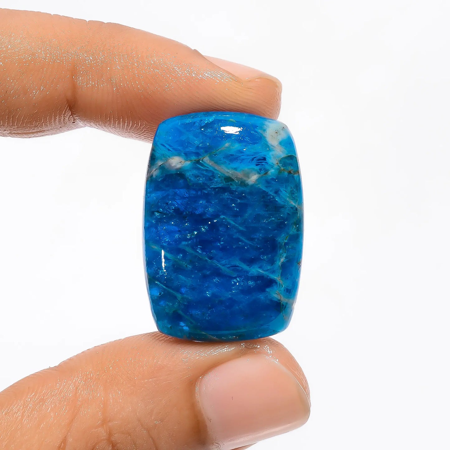 Unique Top Grade Quality 100% Natural Neon Blue Apatite Radiant Shape Cabochon Loose Gemstone For Making Jewelry 35.5 Ct. 27X19X5 mm V-3650