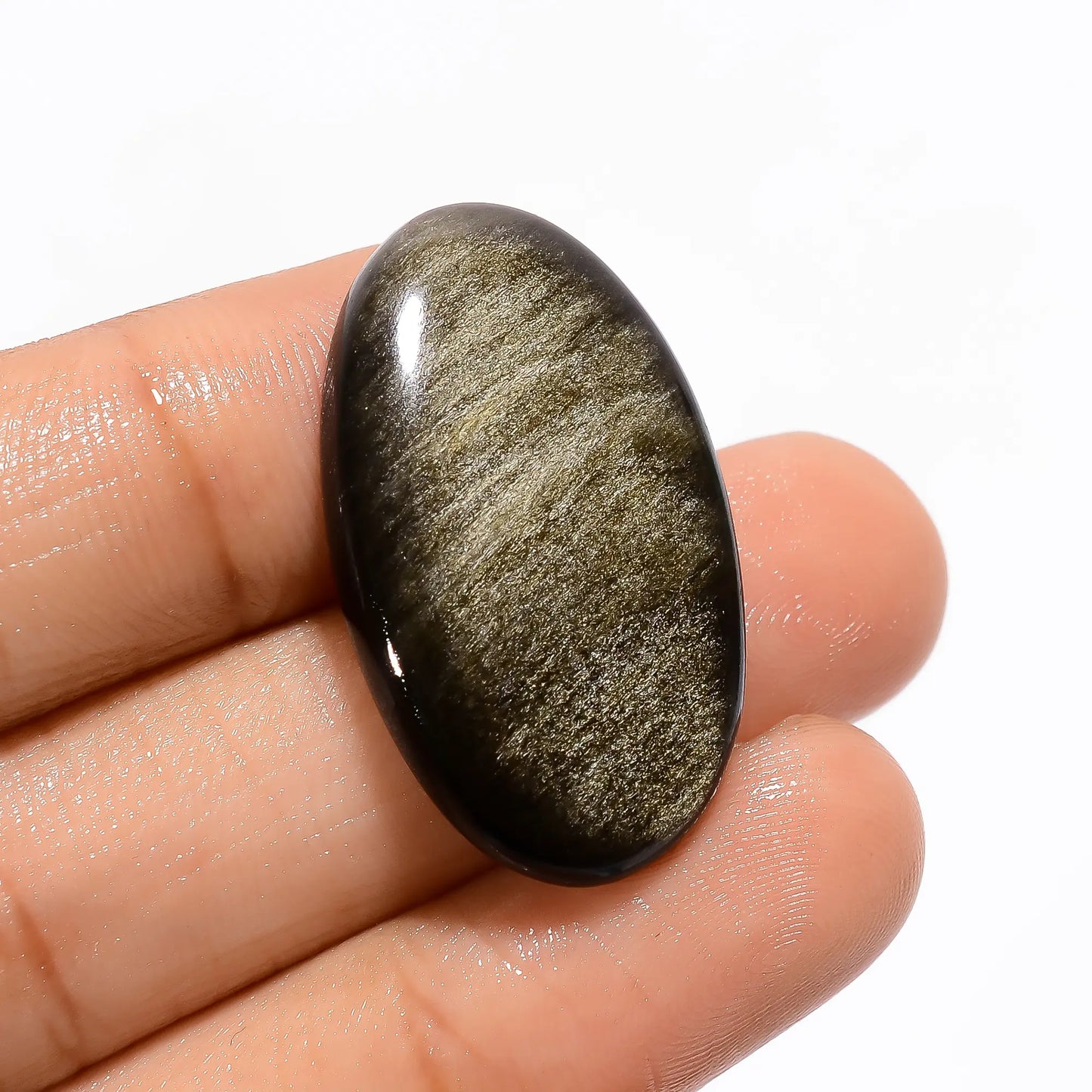 Unique Top Grade Quality 100% Natural Golden Sheen Obsidian Oval Shape Cabochon Loose Gemstone For Making Jewelry 23.5 Ct. 30X18X5 mm V-3675