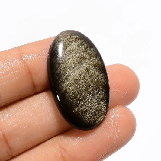 Unique Top Grade Quality 100% Natural Golden Sheen Obsidian Oval Shape Cabochon Loose Gemstone For Making Jewelry 23.5 Ct. 30X18X5 mm V-3675