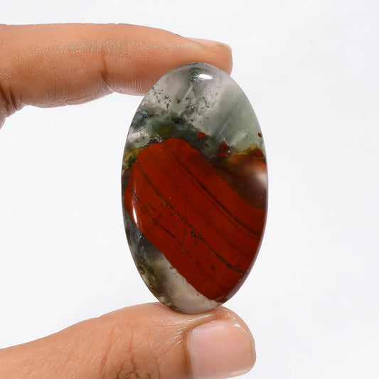 Fantastic Top Grade Quality 100% Natural African Bloodstone Oval Shape Cabochon Loose Gemstone For Making Jewelry 62.5 Ct. 47X28X5 mm V-3684