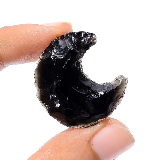 Black Opalite Druzy Crescent Moon Shape Cabochon Loose Gemstone Natural 32.5 Ct. 30X27X9 mm V-3738