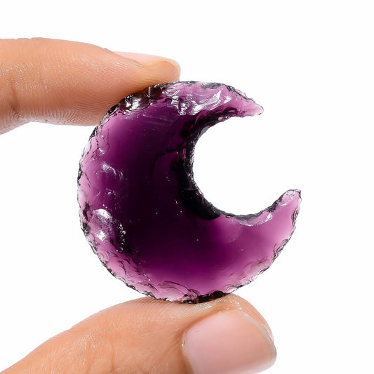 Purple Opalite Druzy Crescent Moon Shape Cabochon Loose Gemstone Natural 33 Ct. 33X32X8 mm V-3741