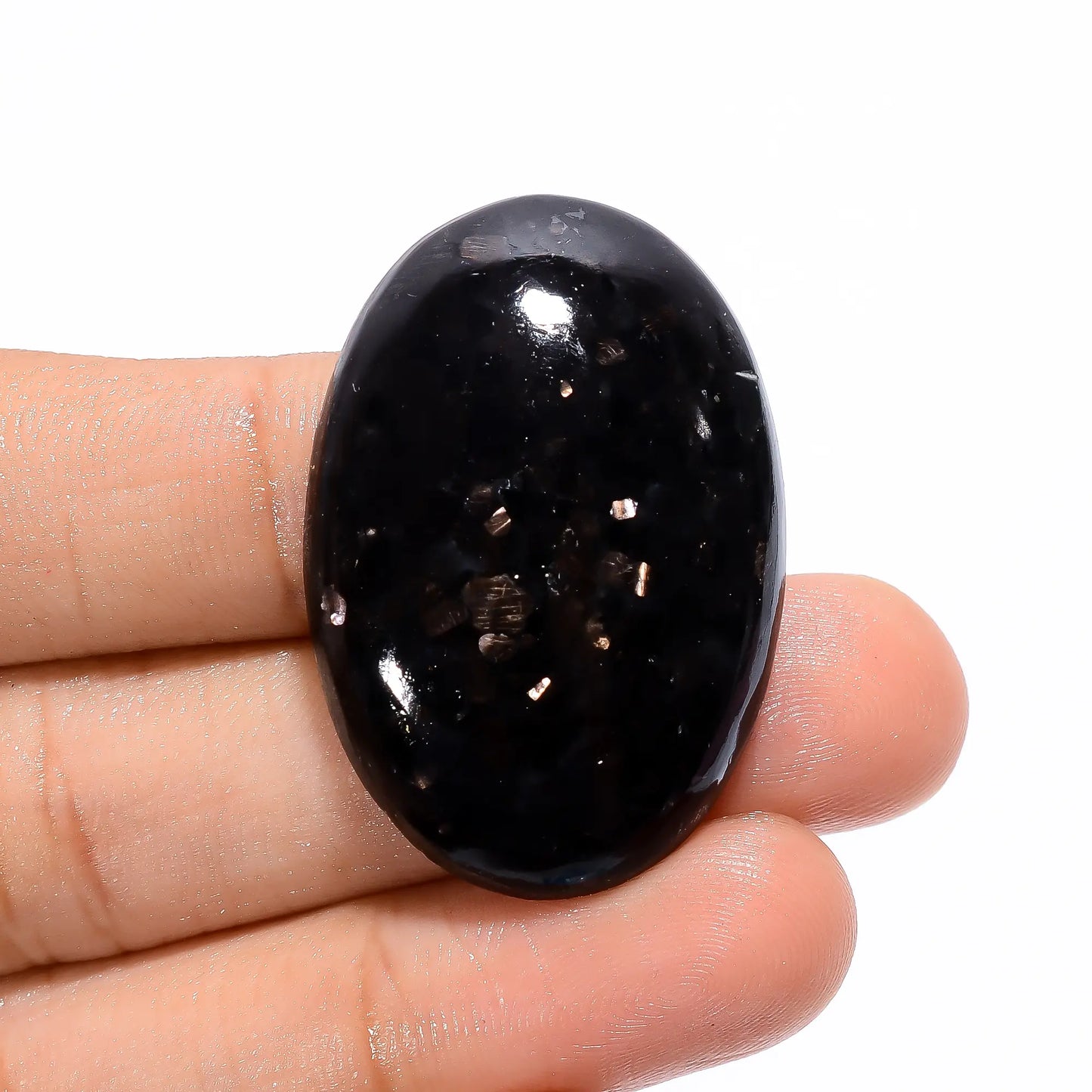 Outstanding Top Grade Quality 100% Natural Golden Nuummite Oval Shape Cabochon Loose Gemstone For Making Jewelry 53.5 Ct. 36X25X7 mm V-3764