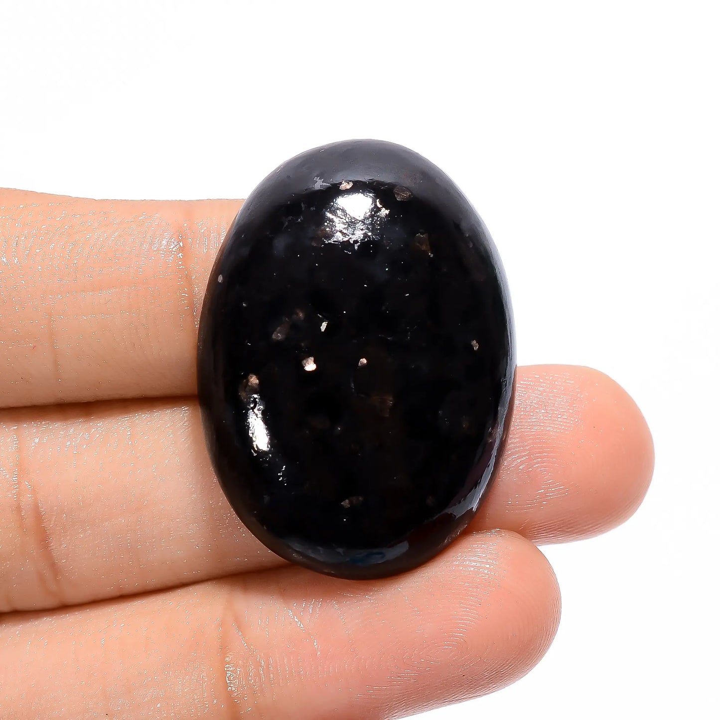 Splendid Top Grade Quality 100% Natural Golden Nuummite Oval Shape Cabochon Loose Gemstone For Making Jewelry 52.5 Ct. 33X24X7 mm V-3765