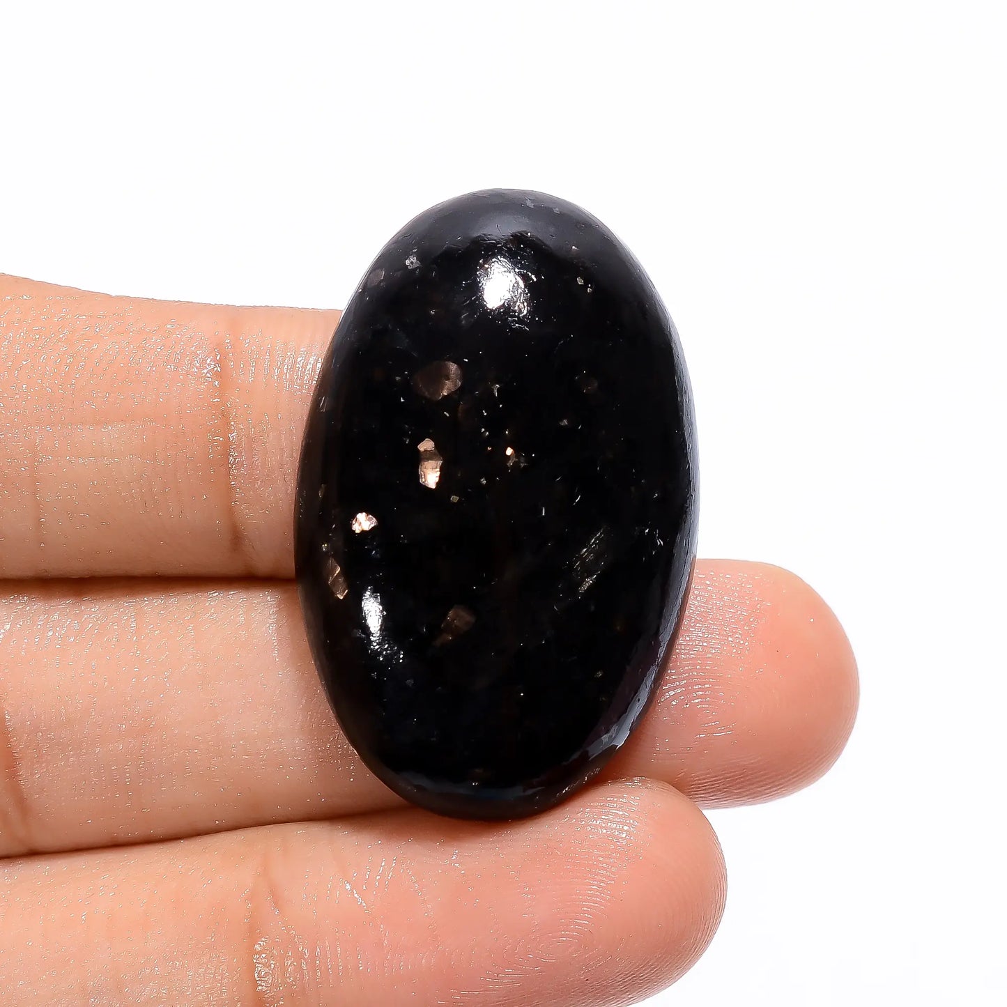 Superb Top Grade Quality 100% Natural Golden Nuummite Oval Shape Cabochon Loose Gemstone For Making Jewelry 50 Ct. 34X22X7 mm V-3766