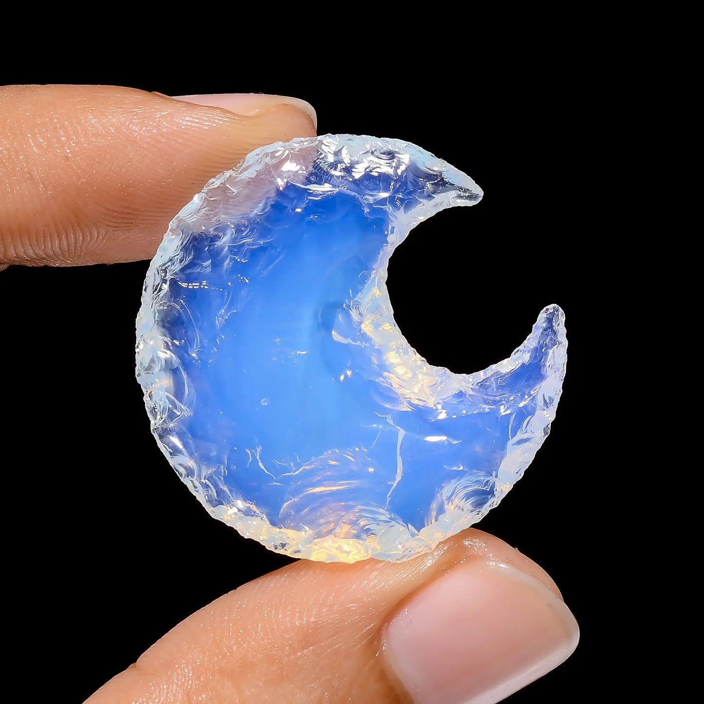 Marvellous Top Grade Quality Opalite Druzy Crescent Moon Shape Cabochon Gemstone For Making Jewelry 27.5 Ct. 30X28X6 mm V-3812