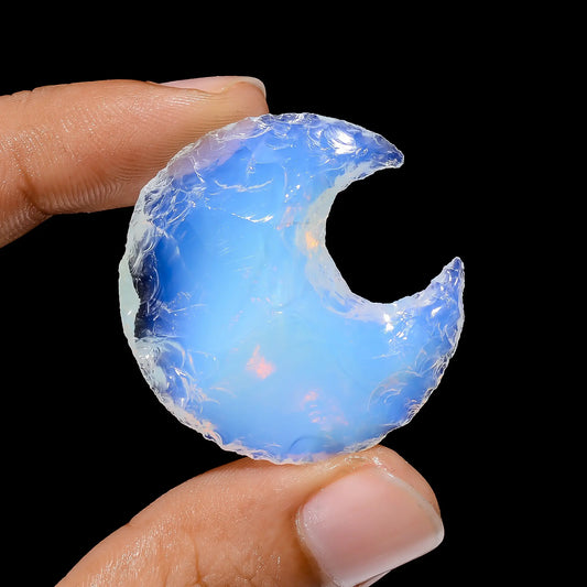 Splendid Top Grade Quality Opalite Druzy Crescent Moon Shape Cabochon Loose Gemstone For Making Jewelry 38 Ct 34X32X8 mm V-3815