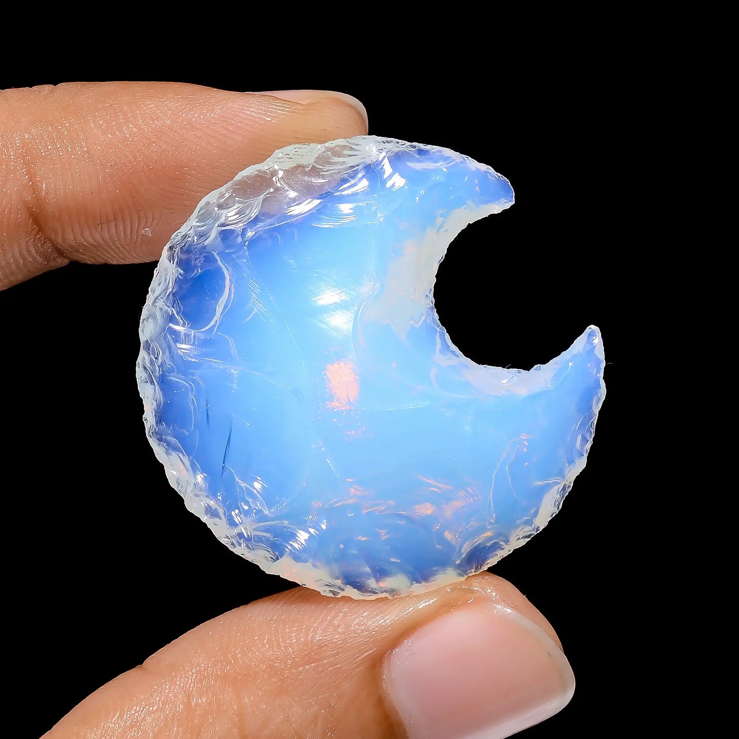 Superb Top Grade Quality Opalite Druzy Crescent Moon Shape Cabochon Loose Gemstone For Making Jewelry 42.5 Ct 33X32X7 mm V-3816