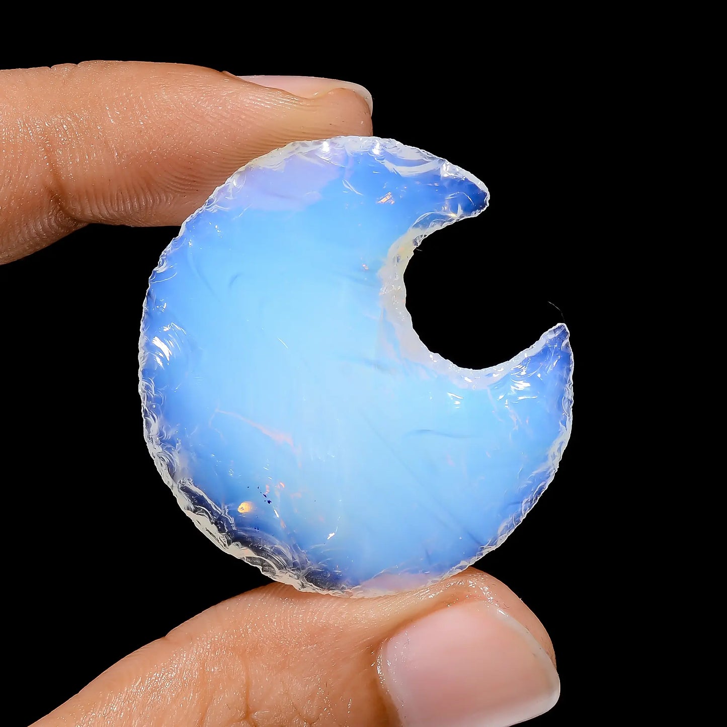 Stunning Top Grade Quality Opalite Druzy Crescent Moon Shape Cabochon Loose Gemstone For Making Jewelry 39.5 Ct 35X33X7 mm V3817