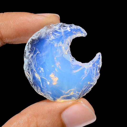 Supreme Top Grade Quality Opalite Druzy Crescent Moon Shape Cabochon Loose Gemstone For Making Jewelry 39 Ct. 32X30X9 mm V-3818