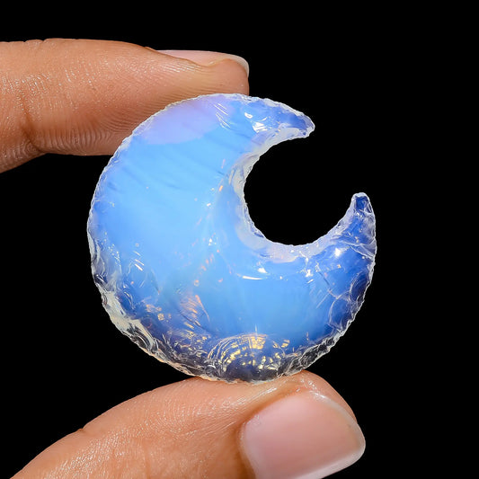 Tempting Top Grade Quality Opalite Druzy Crescent Moon Shape Cabochon Loose Gemstone For Making Jewelry 27 Ct 32X30X6 mm V-3819