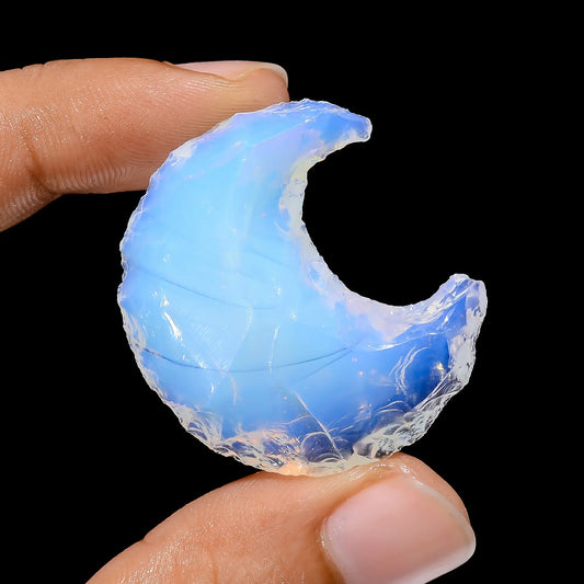 Terrific Top Grade Quality Opalite Druzy Crescent Moon Shape Cabochon Loose Gemstone For Making Jewelry 40 Ct 35X30X8 mm V-3820