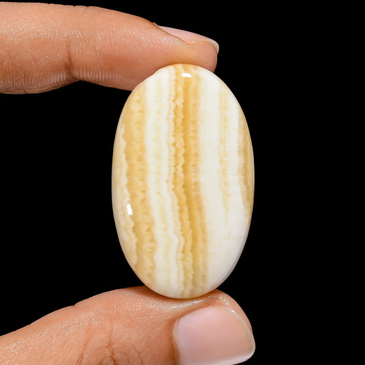 Elegant Top Grade Quality 100% Natural Yellow Lace Oval Shape Cabochon Loose Gemstone For Making Jewelry 48.5 Ct. 38X23X6 mm V-3856