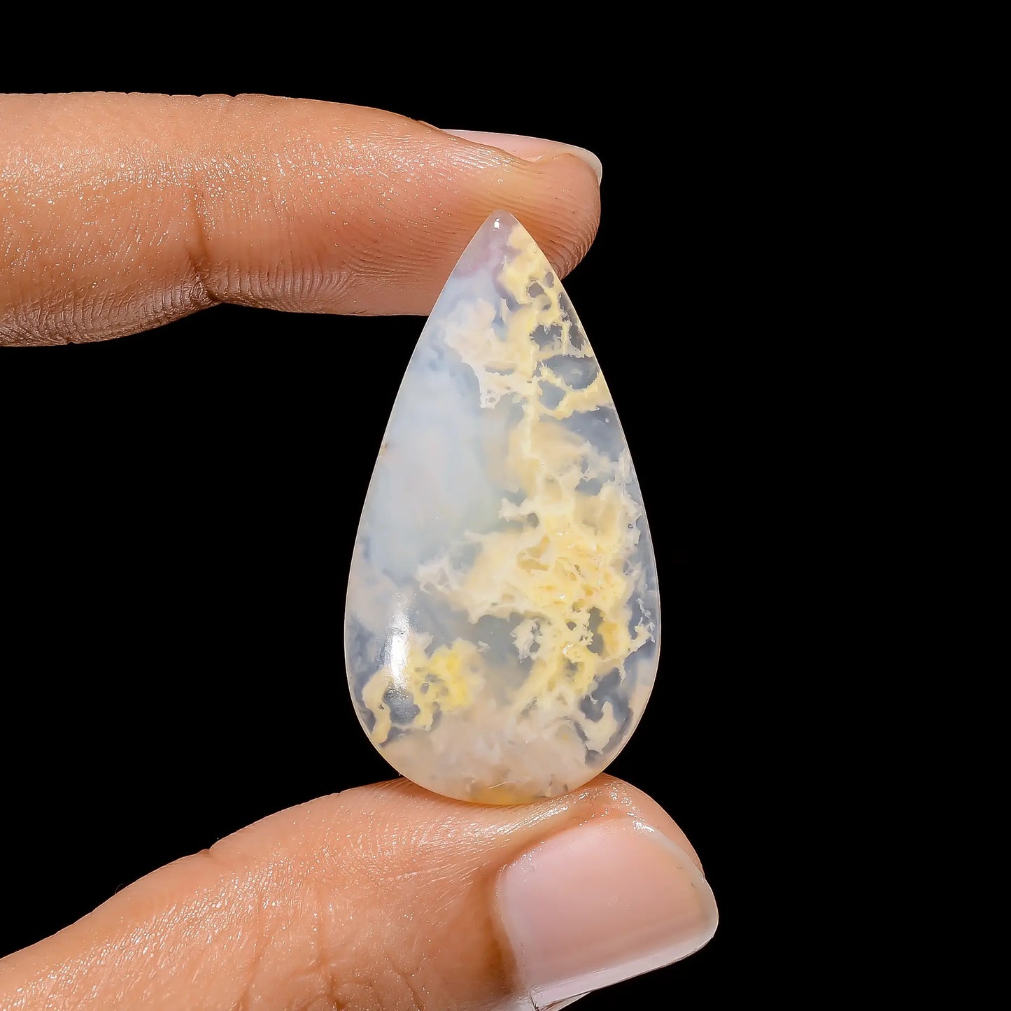 Tempting Top Grade Quality 100% Natural Graveyard Plume Agate Pear Shape Cabochon Loose Gemstone For Making Jewelry 20 Ct. 35X19X5 mm V-3869