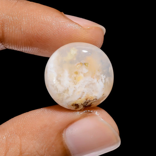 Elegant Top Grade Quality 100% Natural Graveyard Plume Agate Round Shape Cabochon Loose Gemstone For Making Jewelry 11.5 Ct. 16X16X5 mm V-3881