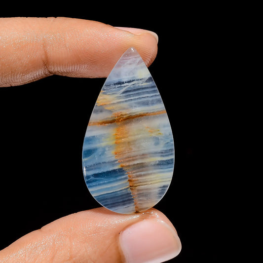 Lemurian Aquatine Calcite Pear Shape Cabochon Loose Gemstone Natural 21.5 Ct. 36X20X4 mm V-3949
