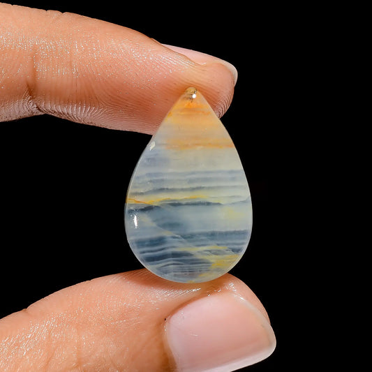 Lemurian Aquatine Calcite Pear Shape Cabochon Loose Gemstone Natural 14.5 Ct. 23X15X5 mm V-3956