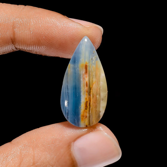 Lemurian Aquatine Calcite Pear Shape Cabochon Loose Gemstone Natural 12.5 Ct. 25X12X5 mm V-3958