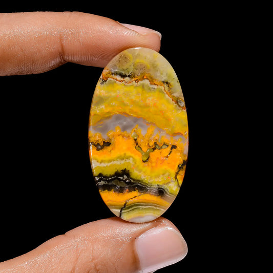 Fabulous Top Grade Quality 100% Natural Bumble Bee Jasper Oval Shape Cabochon Loose Gemstone For Making Jewelry 30 Ct. 43X24X3 mm V-3985