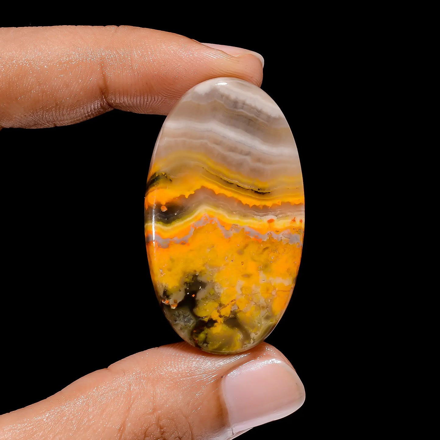 Gorgeous Top Grade Quality 100% Natural Bumble Bee Jasper Oval Shape Cabochon Loose Gemstone For Making Jewelry 40.5 Ct. 42X24X5 mm V-3987