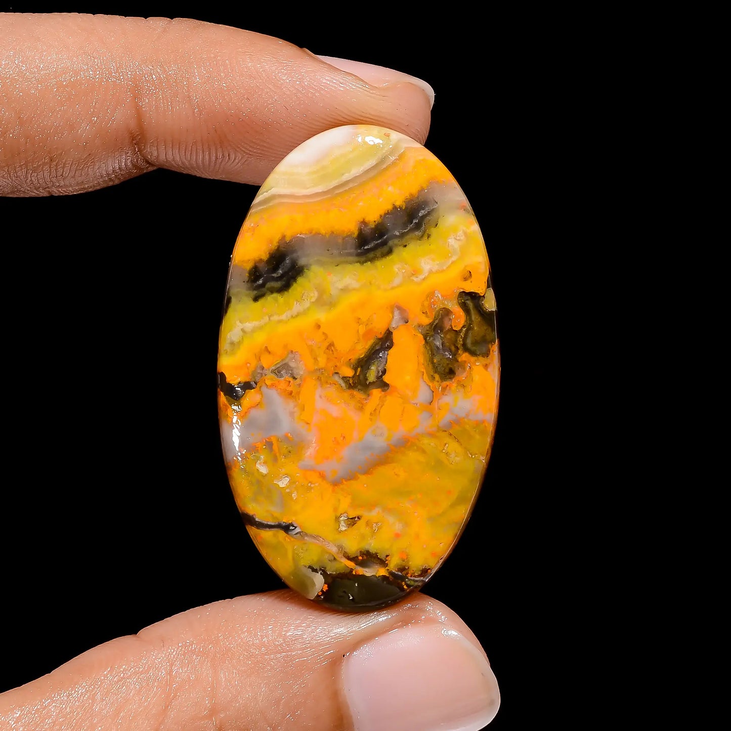 Splendid Top Grade Quality 100% Natural Bumble Bee Jasper Oval Shape Cabochon Loose Gemstone For Making Jewelry 34.5 Ct. 40X23X5 mm V-3992