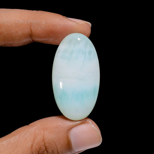 Excellent Top Grade Quality 100% Natural Blue Aragonite Oval Shape Cabochon Loose Gemstone For Making Jewelry 37.5 Ct. 35X19X6 mm V-4004