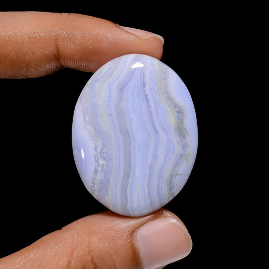 Mind Blowing Top Grade Quality 100% Natural Blue Lace Agate Oval Shape Cabochon Loose Gemstone For Making Jewelry 62 Ct. 37X29X7 mm V-4013