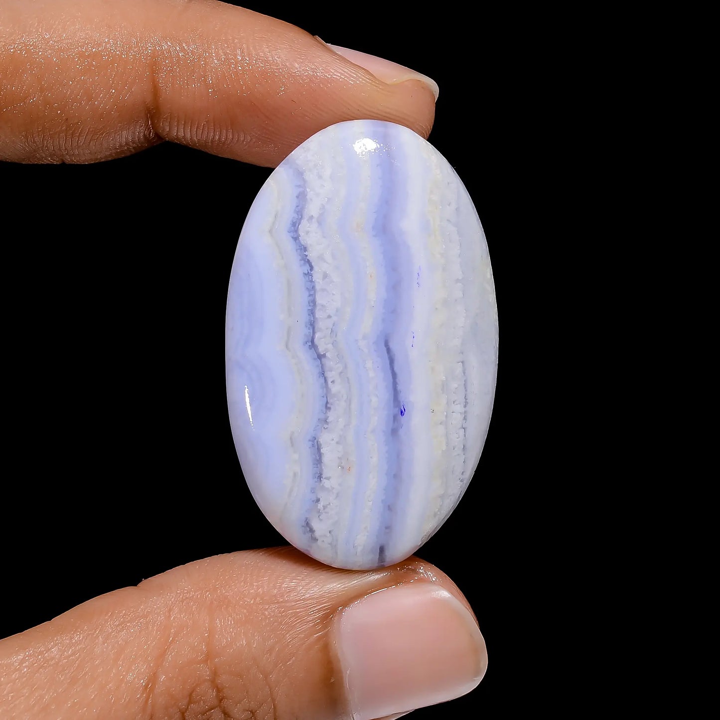 Outstanding Top Grade Quality 100% Natural Blue Lace Agate Oval Shape Cabochon Loose Gemstone For Making Jewelry 52 Ct. 38X23X7 mm V-4014