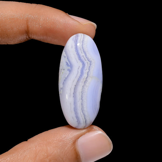 Splendid Top Grade Quality 100% Natural Blue Lace Agate Oval Shape Cabochon Loose Gemstone For Making Jewelry 30.5 Ct. 34X15X7 mm V-4015