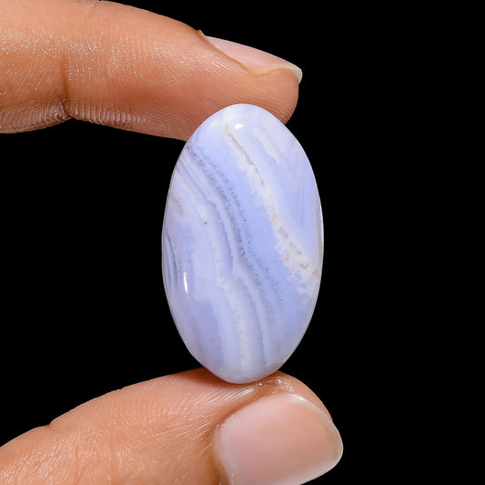 Superb Top Grade Quality 100% Natural Blue Lace Agate Oval Shape Cabochon Loose Gemstone For Making Jewelry 24.5 Ct. 29X17X6 mm V-4016