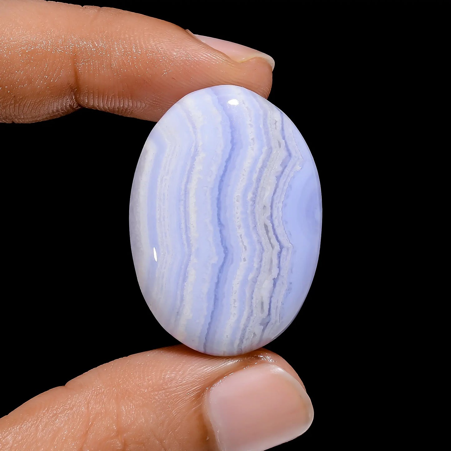 Stunning Top Grade Quality 100% Natural Blue Lace Agate Oval Shape Cabochon Loose Gemstone For Making Jewelry 49 Ct. 33X23X7 mm V-4017