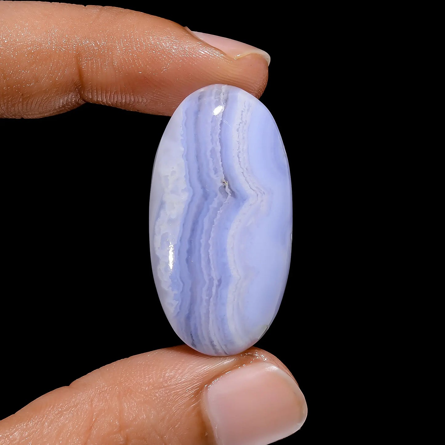 Supreme Top Grade Quality 100% Natural Blue Lace Agate Oval Shape Cabochon Loose Gemstone For Making Jewelry 38.5 Ct. 35X18X7 mm V-4018